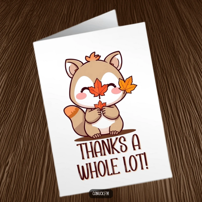 Funny Free Printable Thank You Card: Animal proudly holding a miniature maple leaf, expressing gratitude with natural elegance. Downloadable DIY.