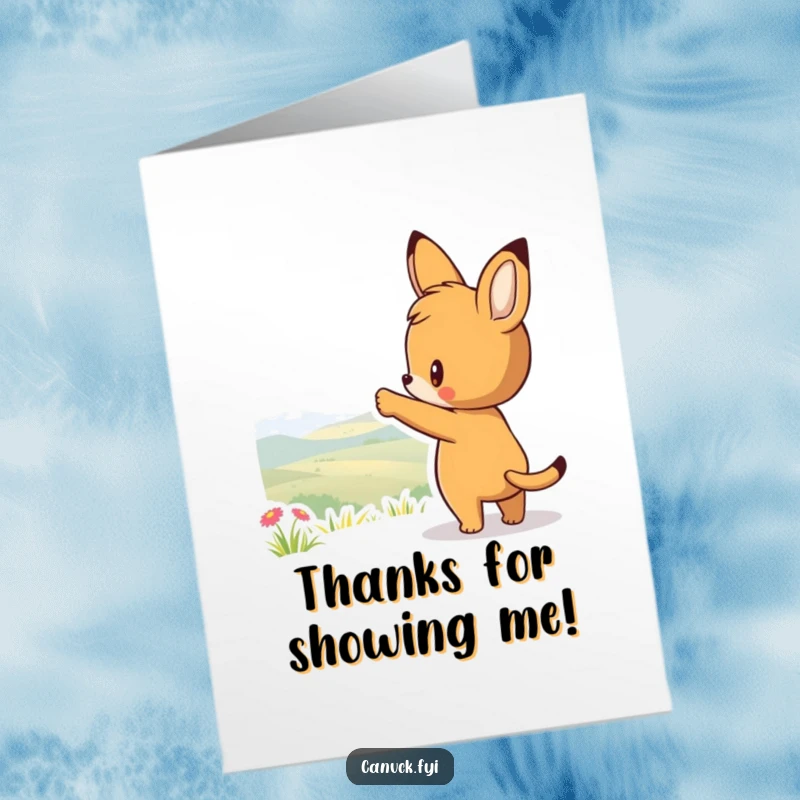 Funny Free Printable Thank You Card: Curious animal points towards a distant, scenic view, conveying appreciation for shared beauty and perspective.