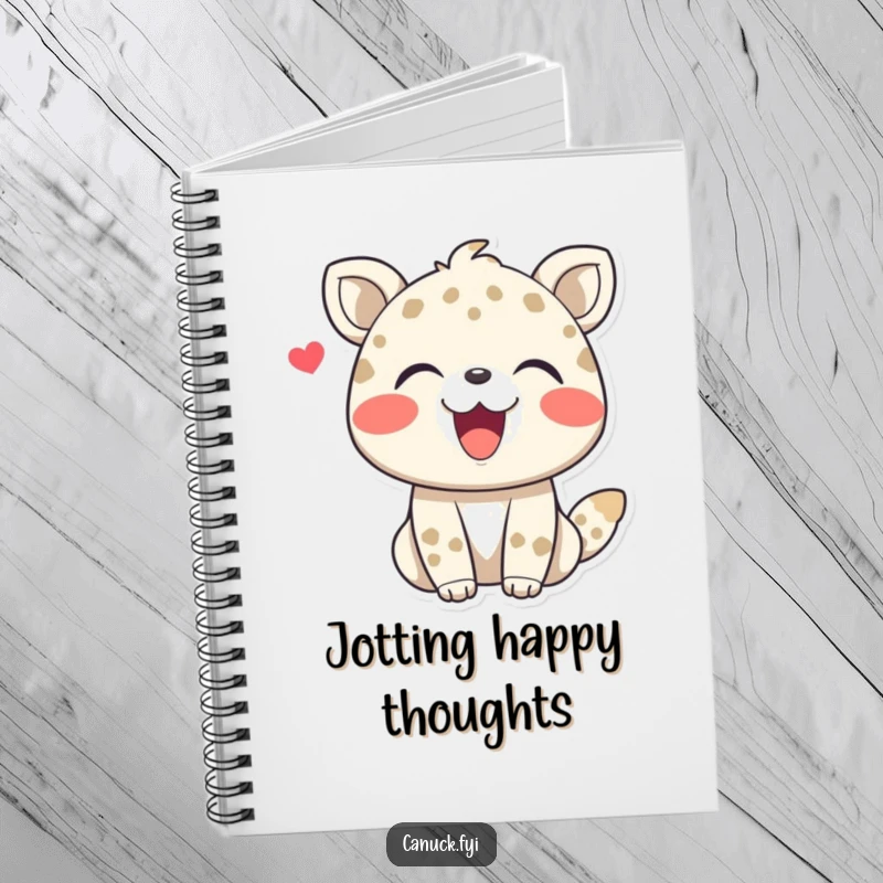 Funny notebook with a joyful animal character laughing, ideal for jotting down happy thoughts and creative ideas.