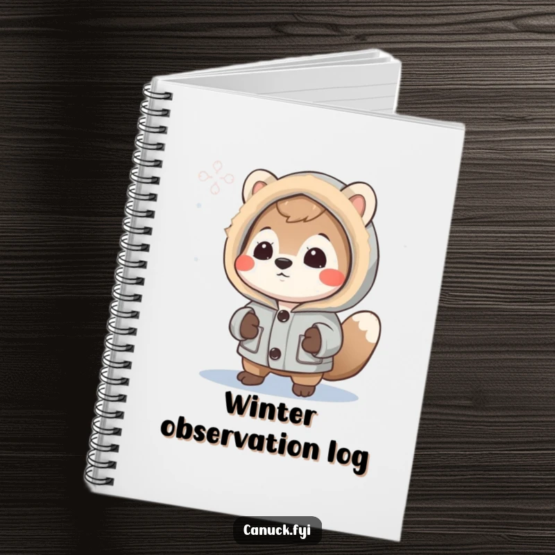 Funny Notebook: Curious animal in a parka observes a snowflake, perfect for capturing winter thoughts and ideas.