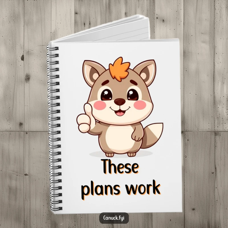Funny Canadian animal character with a cheerful grin giving a thumbs-up, on a notebook cover to inspire positive thoughts.
