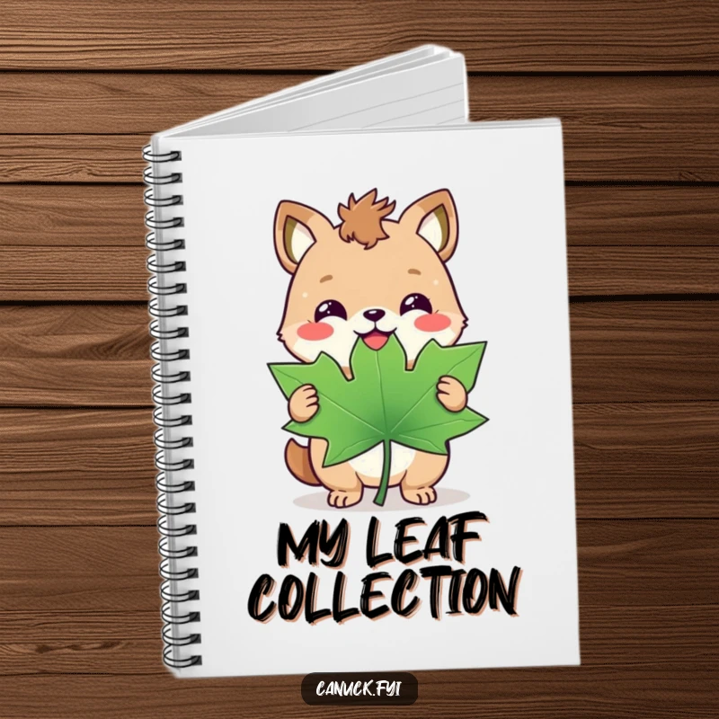 Funny notebook cover featuring a happy animal with a triumphant smirk holding a giant maple leaf, inspiring success.