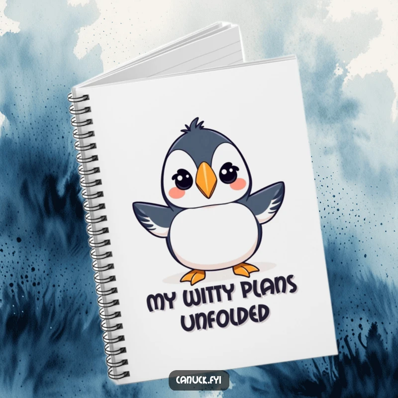 Funny notebook cover with a proud puffin wearing a small toque and winking, perfect for jotting ideas.