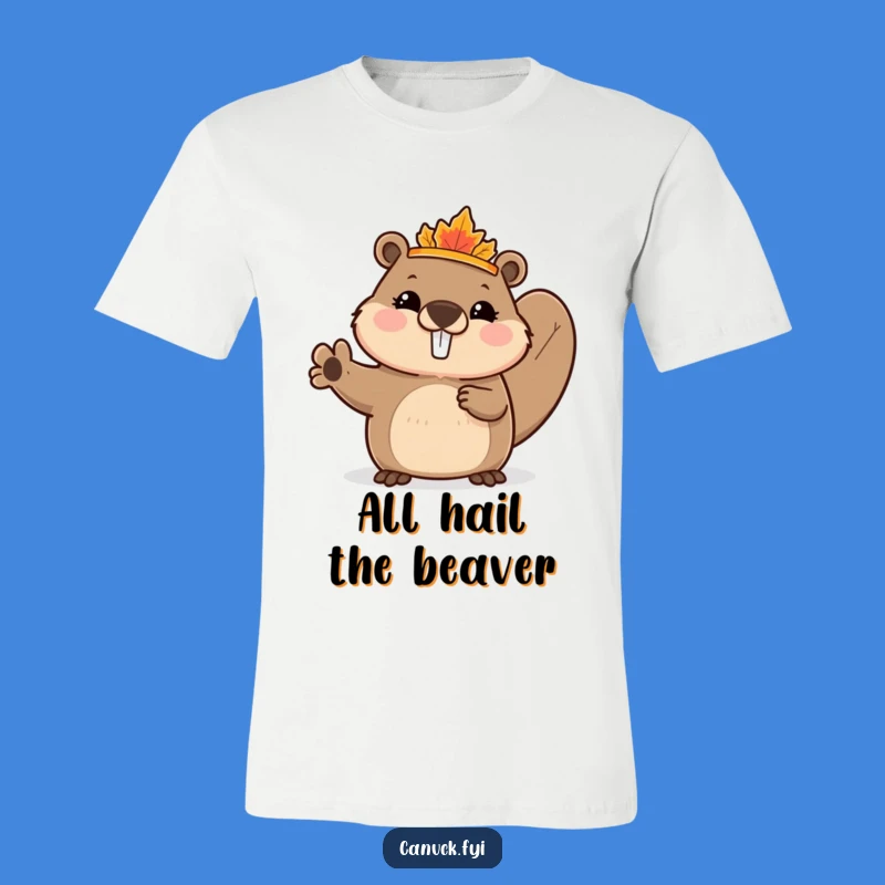 Funny Beaver T-Shirt: Maple Leaf Crown Waving - Cute Canada Tee