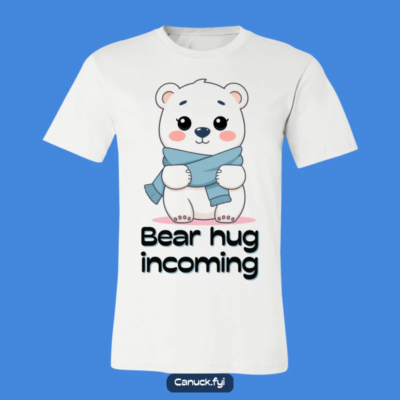 Funny Polar Bear Hug T-Shirt - Cozy Scarf Bear Tee for Warm Feelings