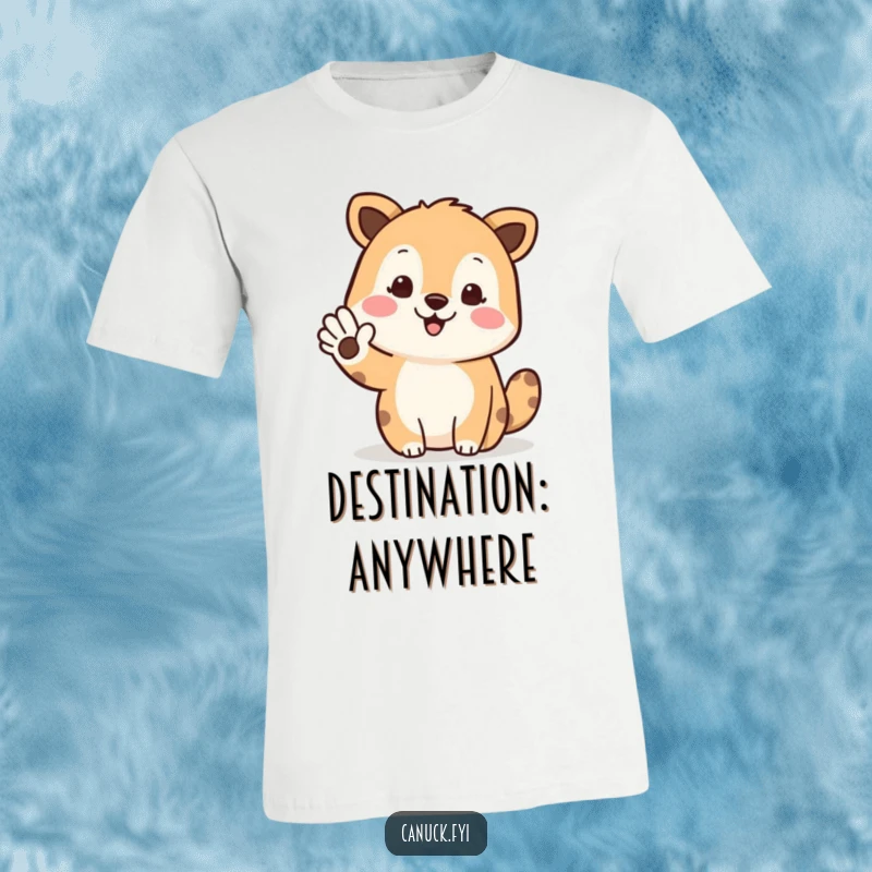 Funny t-shirt featuring a cute animal waving and pointing north, embodying a friendly and humorous spirit.
