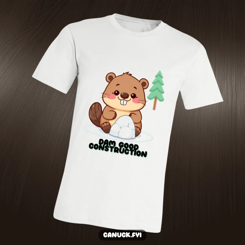Funny Beaver T-Shirt: A cheerful beaver with a wide smile attempts to construct a miniature igloo, exuding optimism and humor.