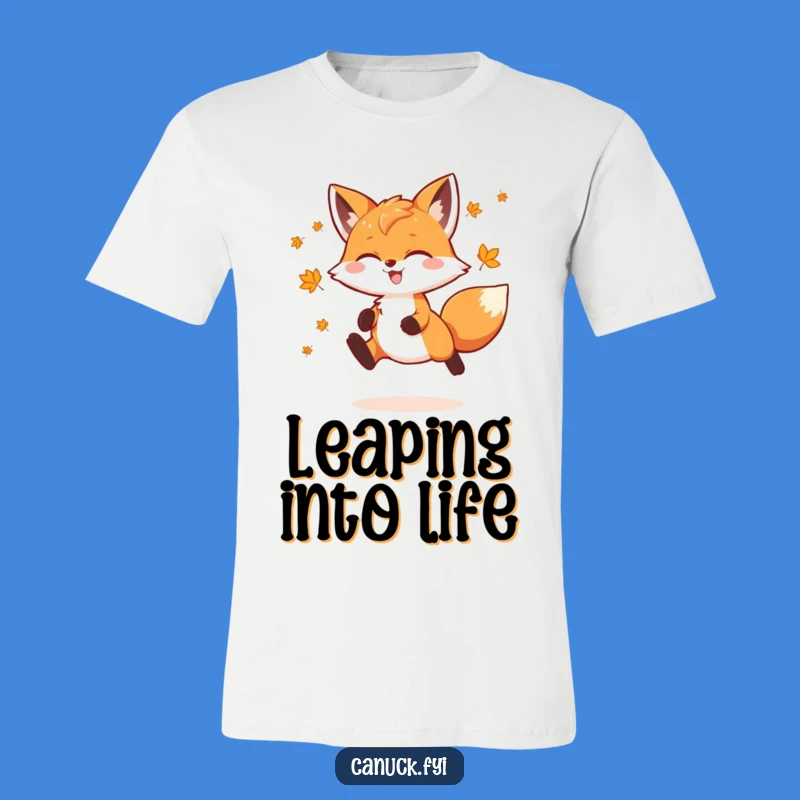 Funny Fox T-Shirt: Joyful Maple Leaf Leap - Playful Nature Tee