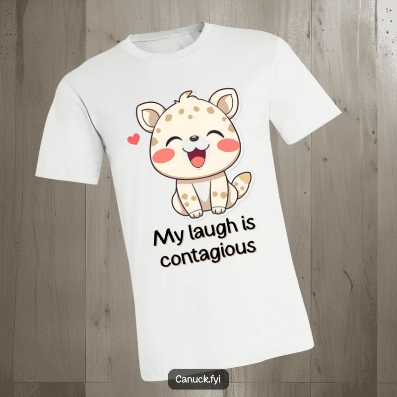 Funny t-shirt featuring a joyful animal character sharing a hearty, friendly laugh, embodying contagious happiness and good cheer.