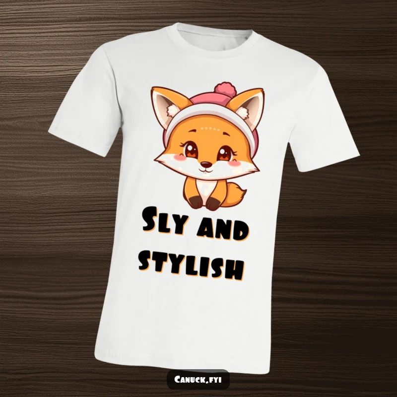 Funny Fox T-Shirt: A curious fox with a knowing twinkle in its eye wears a winter tuque.