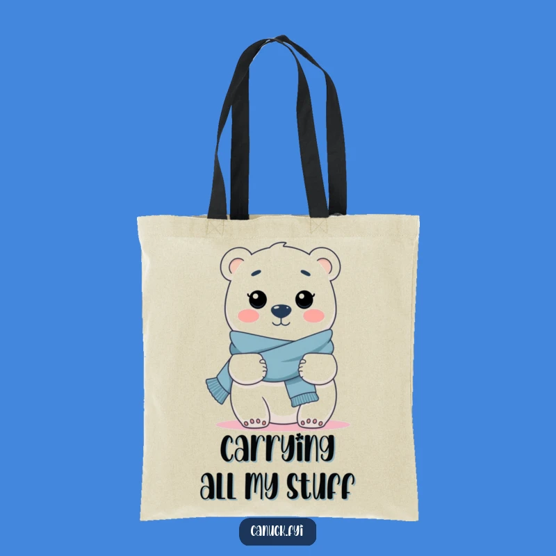 Funny Polar Bear Hug Tote Bag - Cheerful Scarf Bear Accessory for Essentials