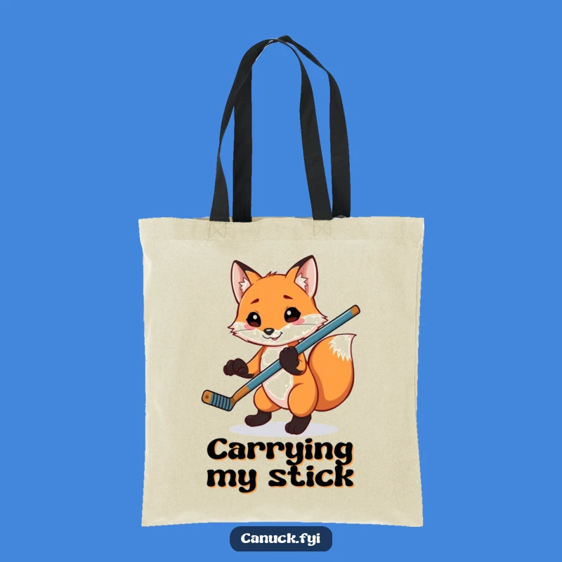 Funny Fox Hockey Tote Bag: Playful Animal Carryall for Sports Fans!