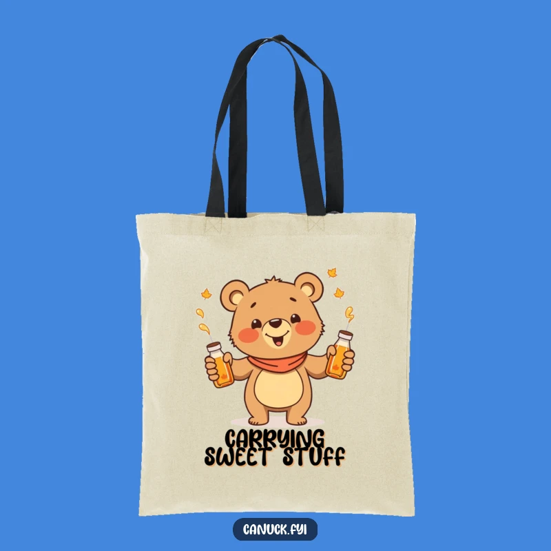 Funny Juggling Bear Tote Bag: Maple Syrup Cartoon Carryall Gift