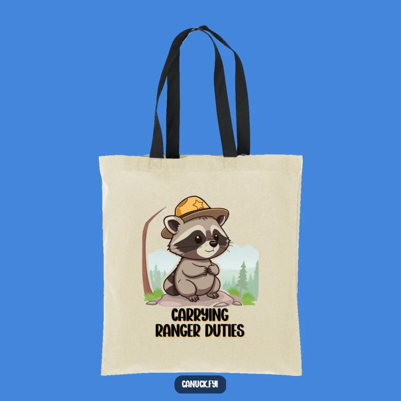 Funny Park Ranger Raccoon Tote Bag - Durable Funny Gift for Nature Trips