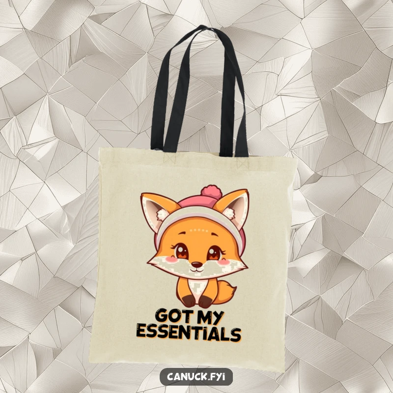Funny Fox Tote Bag: A curious fox wearing a tuque has a mischievous twinkle, perfect for carrying items.