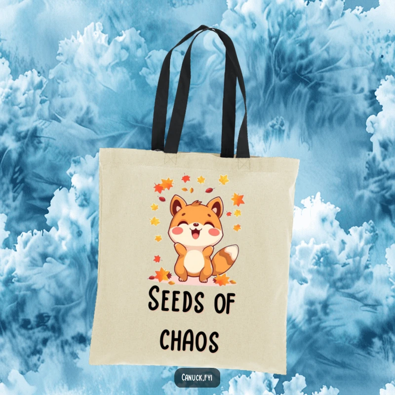 Funny happy animal maple seed tote bag, perfect for carrying autumn treasures and seasonal joy.